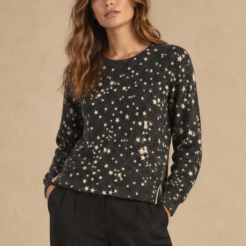 27 Miles Malibu Star Dipper Cashmere Sweater Black Metallic Small